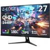 Z Z-Edge Z-Edge Monitor Gaming 27 pollici, QHD 2K (2560x1440), Fast IPS, 1 ms, luminosità 350 cd/m², 1,07 miliardi di colori, 94% DCI-P3, HDR10, FreeSync, DisplayPort (180 Hz) HDMI (144 Hz), VESA, nero