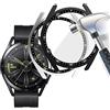 Acadeny 2 pezzi Custodia rigida compatibile con Huawei Watch GT3 46mm con pellicola protettiva,Con scala, 9H Durezza Hart PC Case sottile in vetro temperato per Smart, argento nero