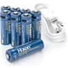 Hixon Batteria al litio ricaricabile USB-C AA, 8 batterie AA tipo C, 1,5 V, ideale per telecomandi, controller di gioco, radio e lampade solari