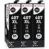 Clywenss 407XL 407 XL Cartucce d'inchiostro Nero Compatibili con Epson WorkForce Pro WF-4745DTWF WF-4745 WF4745 DTWF WF4745DTWF Stampante, 3-Pezzi