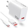 iMangoo 90W per Turbo Caricabatterie Caricatore con 6A Cavo USB C 1M per Xiaomi 15T Pro 15 14 Ultra POCO F6 X7 F7 Caricabatterie rapido Adattatore Charge-Turbo Cavo USB Type-C per Xiaomi Redmi Note 15 14 13