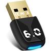 Glitfix Adattatore Bluetooth 6.0 per PC, chiavetta USB Bluetooth per mouse, tastiera, cuffie, telefono cellulare, controller, solo per Windows 11/10/8.1, Plug & Play