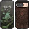 kwmobile Custodia Compatibile con Google Pixel 9 / Pixel 9 PRO Cover - Back Case in Legno con Bumper in Silicone TPU - Sole Indiano Marrone Scuro