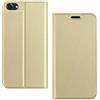 GANGXUN Cover per iPhone SE 2020, Custodia per iPhone 7/8, vera Pelle Premium Portafoglio Slot Flip Caso, con Slot per Carte di Credito E Supporto Magnetico Antiurto, Oro