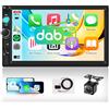 Hodozzy 7 Pollici 2 Din Autoradio con Wireless Carplay Android Auto, DAB+ Digital Radio 2 Din con Bluetooth, FM Radio, Mirror Link, Riproduzione Video, SWC, USB/AUX/Type-c/Scheda TF con Telecamera