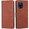 RankOne Cover per OPPO Find X5 (6.55 Inches), Custodia Flip Pelle Portafoglio, Magnetica Libro Bumper Cover Case - Marrone