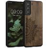 kwmobile Custodia Compatibile con Samsung Galaxy S21 Cover - Back Case in Legno con Bumper in Silicone TPU - Sole marrone scuro