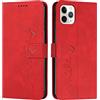 EATCYE Cover per iPhone 13 PRO Max (6,7 Pollici), Flip Libro Libretto Custodia in Pelle PU per iPhone 13 PRO Max (6,7 Pollici) [Protezione Completa] [Slot per Scheda] [Funzione di Supporto] (#Rosso)