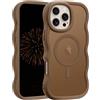 Nekiyo Tech Compatible with iPhone 16 Pro Custodia, Cornice ondulata opaca trasparente con anello magnetico, Bumper traslucido antiurto per donne & uomini, Marrone