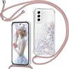 TUUT Cover per Samsung Galaxy S21+ 5G con Cordino, Glitter Bling Liquido Custodia Sparkly TPU Silicone Protettivo Morbido Brillantini Quicksand Cellulare Cover con Cordoncino Case -Oro Rosa
