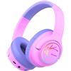 iClever Cuffie Bluetooth per bambini con luci a LED, 74/85dBA limite di volume, 43 ore di riproduzione, suono stereo, tipo C, cavo AUX, Bluetooth 5.3, cuffie per bambini per tablet/viaggi, rosa viola