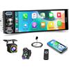 Roinvou Autoradio Single Din Roinvou con Carplay e Android Auto, Schermo Touch IPS Incell 6.5 - Autoradio Bluetooth 1 DIN con Retroilluminazione Colorata, EQ, AM/FM/RDS, Porte USB/Type-C + Telecamera Retro