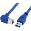 LoongGate Cavo USB 3.0 super lungo da A maschio a maschio B, connettore USB 3.0 a 90 gradi, per stampanti, computer portatili, dock (AM-BM 3 m)