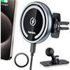 MAGJIEYX 15W Caricatore Wireless Auto, Ricarica Rapida Wireless Compatibile con iPhone 16,15,14,13,12,Pro Max,Mini, per Bocchetta Aria/Cruscotto Supporto Telefono Auto Gris