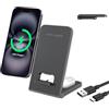 Moxtouz Caricabatterie a induzione per iPhone 2 in 1, 15 W, caricatore senza fili, pieghevole, ricarica rapida per Samsung S25 Ultra S24 S23 FE S22 S21 S20, Google Pixel 9/9 Pro/8/8Pro/7/7a, iPhone 16 15 14