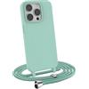 MyGadget Cover per iPhone 15 Pro - Custodia con Corda - Case con Cordino Opaca Antiurto/Bumper con Laccio/Tracolla - Practical Stylish per Collo Verde menta