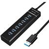 Bgfaquri Hub USB 3.0 7 porte alimentato con cavo 1,5 m, hub USB multiporta 5 Gbps per PC portatile MacBook, estensione USB plug and play per tastiera mouse disco rigido chiavetta USB stampante accessori