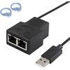 SinLoon USB RJ45 Splitter Adapter 1 Female to 2 Female Network Adapter with USB Power Port, Two Devices Simultaneously Share Internet, for Router TV Box Computer