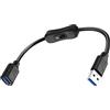JSADZKJ Cavo USB 3.0 con interruttore On/Off Cavo di prolunga USB tipo A maschio-femmina Cavo di prolunga USB 3.0 corto Supporta dati e alimentazione per PC,TV,auto,ventola USB,laptop-1 piede