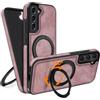 COODIO Cover in Pelle con Supporto Girevole di 360° per Samsung Galaxy S21 Fe 6,4 Pollici, Custodia Magnetica Compatibile con MagSafe/Caricatore Wireless, Cover Sottile e Creativa, Rosa