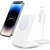 Meifigno caricatore wireless magnetico per iPhone 15/14/13/12 serie, ricarica veloce con adattatore PD3.0 20W USB-C e cavo di ricarica MagSafe caricatore stand per iPhone 15 Pro Max Plus Mini, Bianco