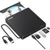 BUNUD Lettore CD DVD esterno, USB 3.0 e tipo C CD/DVD +/-RW, masterizzatore con porte SD/TF e USB, lettore DVD ottico per PC portatili Winodws 11/10, Mac, MacBook Pro Air, Apple iMac