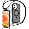Knrlqim Magnetica Cover con Cordino per iPhone 12/iPhone 12 Pro 6,1,Compatibile con Magsafe,Custodia con Laccio Collana Tracolla Corda,Cornice Ondulata Traslucida Opaca Antiurto Protettiva Case,Nero