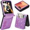 Ysnzaq Glitter Custodia Portafoglio per Samsung Galaxy Z Flip 7 SF Viola | Lusso Bling Pelle PU Portacarte, Porta Carte Slot, Donne Ragazze, Sottile Antiurto Cover per Samsung Galaxy Z Flip7