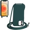 WenBaby Cover Compatible con iPhone 13 Mini,Cellulare Girocollo Custodia con Cordino TPU Corda Silicone Case Bumper per iPhone 13 Mini Custodia, Verde scuro