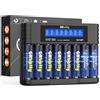 GRbatty Batterie Ricaricabili AA Litio 1,5V 3500mWh Ad Alta Capacità,Confezione da 8 con 1500 Tech Pile Ricaricabili AA con LCD Caricabatterie