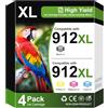 Jettruemedia 912XL Multipack Compatibile con HP 912 Cartucce per HP 912XL per OfficeJet Pro 8010 Cartucce 8020 8022 8023 8024 8025 HP OfficeJet Pro 8012 8014 8015 (confezione da 4)