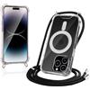 JProtect Custodia per iPhone 14 Pro Max con cinturino e MagSafe - Catena magnetica per iPhone 14 Pro Max Magnete - Custodia trasparente a tracolla nera - Catena per accessori MagSafe
