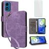IUQXU Cover per Motorola Moto E14/G24/G04 Libro con Vetro Temperato VIO | Blocco RFID,Antiurto,Supporto,Custodia in Pelle Portafoglio per Motorola Go4 G 24 G24 Power Moto G04S Go4S E 14
