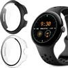 KUSINHOKA Cover per Google Pixel Watch 3 45mm, [2 Pezzi] Custodia Protezione con Vetro Temperato, Schermo Protettiva Ultra Sottile HD Clear PC Rigida Cover per Pixel Watch 3, Nero + Trasparente