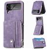 SORAKA Shinyzone Custodia a portafoglio per Samsung Galaxy Z Flip 4 5G, in pelle PU 2 in 1, con chiusura magnetica, rimovibile, con cerniera, per Galaxy Z Flip 4, con supporto, viola