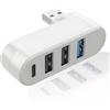 LEMLIN Hub USB 3.0 a 4 Porte, Adattatore uSB con 3 Porte USB e 1 Porta USB-C, Rotabile 180 Gradi, Bianco