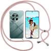 ISOI Cover con Cordino per Oneplus 12, Custodia Trasparente con Collana Tracolla Laccio Collo Ultra Sottile Morbido TPU Silicone Antiurto AntiGraffio Antiscivolo Case, Rosa