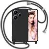 Yichxu Cover per Xiaomi Redmi 13 4G Custodia con Cordino, Antiurto Resistente Graffi Bumper con Catena, Tinta Unita Morbida Silicone Liquido Case per Redmi 13 4G, Nero