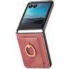 COQUE Custodia per Motorola Razr 40 Ultra,cover protettiva per telefono retrò con texture in pelle con slot per schede e anello,custodia per telefono pieghevole per Motorola Razr 40 Ultra-Rosa