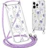 Krdvekm Cordino Cover per iPhone 14 Pro 6,1'', Aesthetic Fiori Motivo Disegno Magnetica Trasparente PC Compatibile con MagSafe Case Corda Laccio Antiurto Protettiva Custodia per Ragazze, Viola