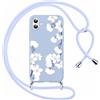 Foonary Cover con Cordino per Apple iPhone 16 6,1, Custodia con Laccio Collana Tracolla Aesthetic Disegni Morbido Antiurto TPU Necklace Regolabile Protettiva Corda Case per iPhone 16, Fiori 6