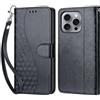 KENHONER Compatibile Cover con iPhone 16 Pro Max,Cover per iPhone 16 Pro Max, Premium Pelle PU Portafoglio Flip Libro Custodia Cover per iPhone 16 Pro Max [Protezione Completa] - Nero 3D