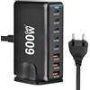 QIQIAZI Caricatore USB C da 600 W, multiuso, 8 porte USB, ricarica rapida USB con 5 USB-C e 3 caricabatterie USB-A PD PPS 140 W USB C alimentatore di rete per MacBook Pro/Air,iPad Pro/Air,Sumsung ecc