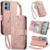 Fertuo Cover per Motorola Moto E15 / G05, Fiori Custodia a Libro Portafoglio Antiurto in Pelle PU Flip Case Interna Silicone con Porta Carte, Supporto, Chiusura Magnetica e Cinturino, Rosa