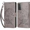 KENHONER Custodia per Samsung Galaxy S21 Plus Cover, Grigio Farfalla | Portafoglio in Pelle PU Retro, Antiurto Flip, Slot per Schede, Funzione Stand, Chiusura Magnetica