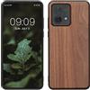 kwmobile Custodia Compatibile con Motorola Moto G84 5G Cover - Protezione in Legno per Smartphone - Back Case con Bumper in Silicone TPU - Marrone Scuro