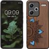 kwmobile Custodia Compatibile con Xiaomi Redmi Note 13 PRO+ 5G / Redmi Note 13 PRO Plus 5G Cover - Back Case in Legno con Bumper in Silicone TPU - Sole Mandala Madreperla Marrone Scuro