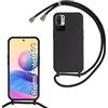 MBSLFY Cover per Cordino con Collana per Xiaomi Poco M3 Pro 5G/Redmi Note 10 5G, Custodia Silicone Morbido con Corda, Case Tracolla Silicone con Necklace Regolabile per Redmi Note 10 5G, Nero
