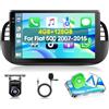 Motorsi Autoradio 4+128G Motorsi per Fiat 500 2007-2015 Android 15 Singolo DIN 9'' 1280P HD Touchscreen Incell Radio Stereo Bluetooth/Carplay Android Auto/EQ/GPS/WiFi/OBD2/DVR/DAB, Telecamera AHD e Microfono