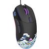 LQXQ Mouse da gioco USB G705, leggero e silenzioso, con retroilluminazione RGB, risoluzione regolabile di 12000DPI/7 e 7 tasti laterali programmabili, design Kanagawa nero